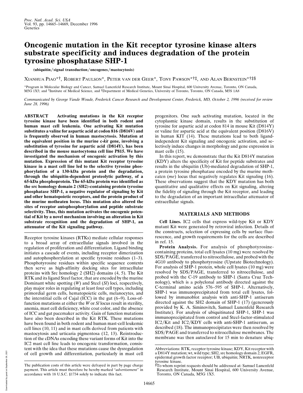 Oncogenic Mutation in the Kit Receptor Tyrosine Kinase Alters Substrate