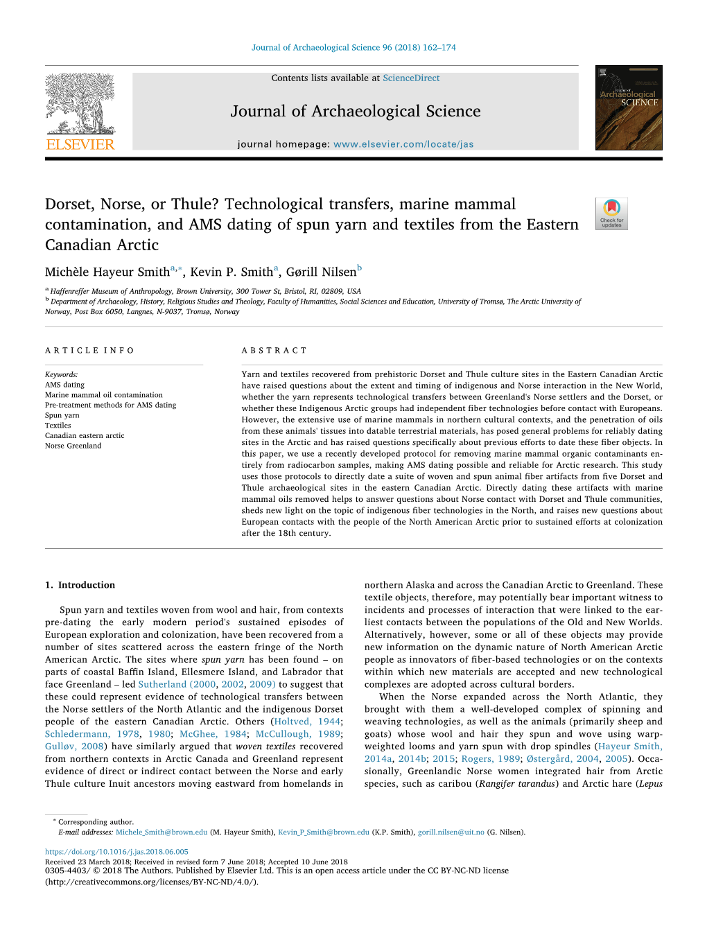 Dorset, Norse, Or Thule? Technological Transfers, Marine Mammal Contamination, and AMS Dating of Spun Yarn and Textiles from the Eastern T Canadian Arctic