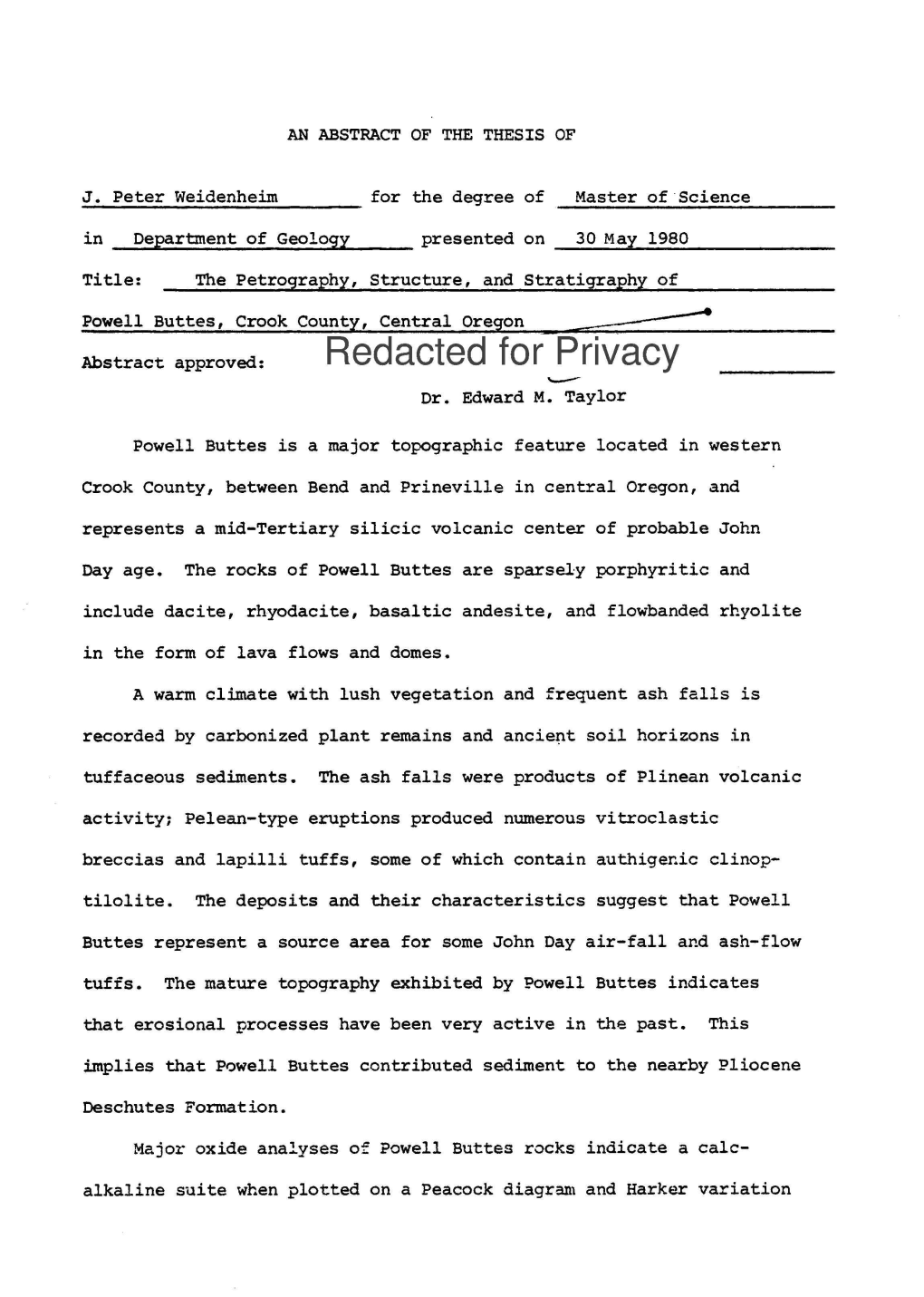 The Petrography, Structure, and Stratigraphy of Powell Buttes, Crook County, Central Oregon