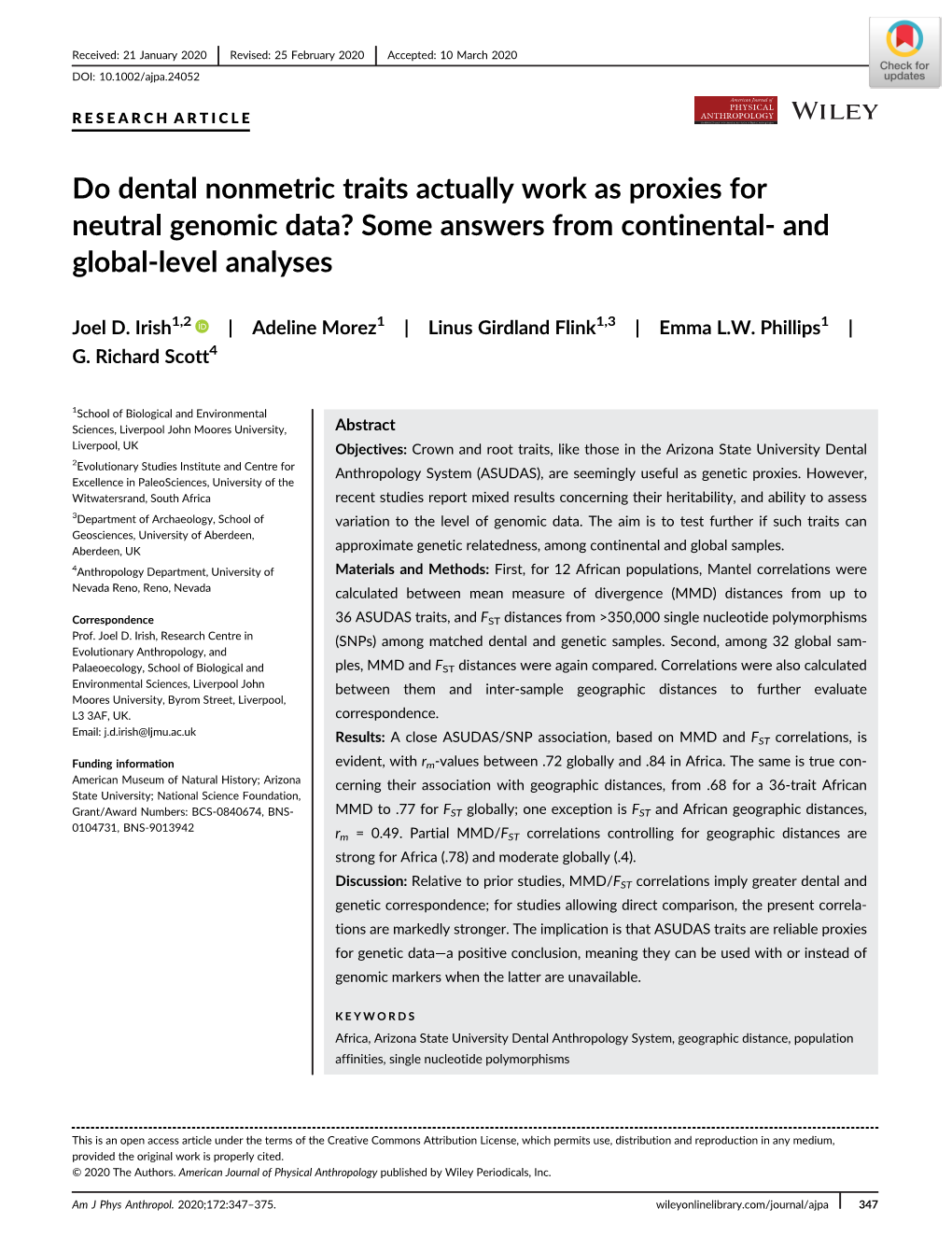 Do Dental Nonmetric Traits Actually Work As Proxies for Neutral Genomic Data? Some Answers from Continental- and Global-Level Analyses