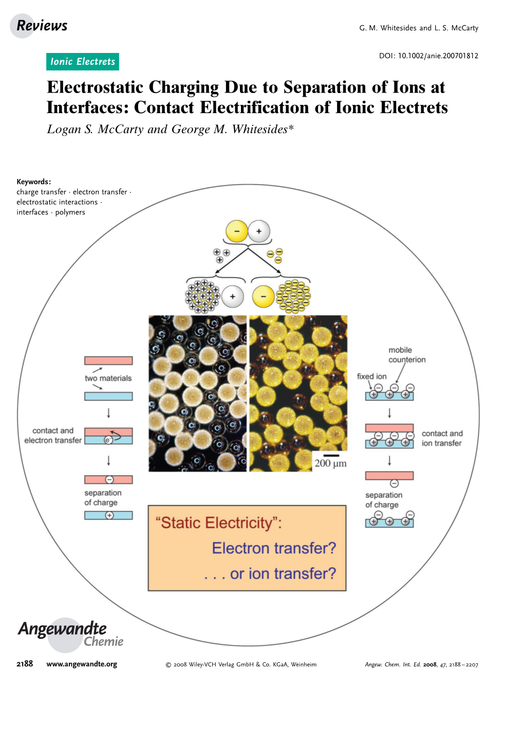 Electrostatic Charging Due to Separation of Ions at Interfaces: Contact Electrification of Ionic Electrets Logan S