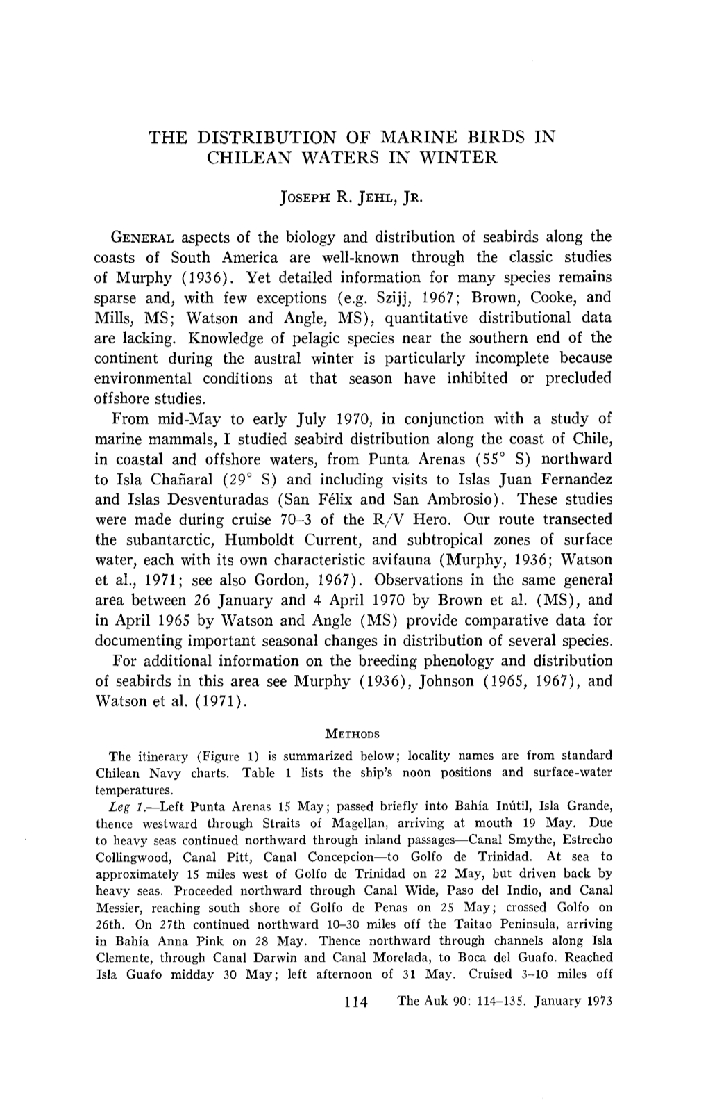 The Distribution of Marine Birds in Chilean Waters in Winter