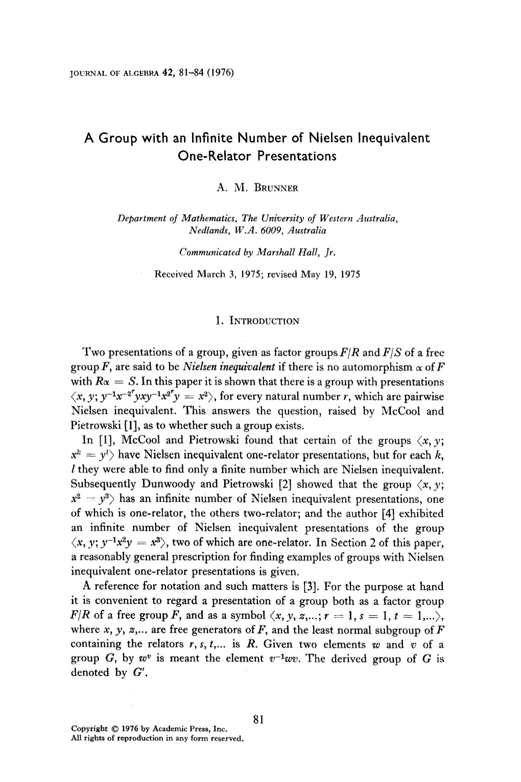 A Group with an Infinite Number of Nielsen Inequivalent One-Relator Presentations
