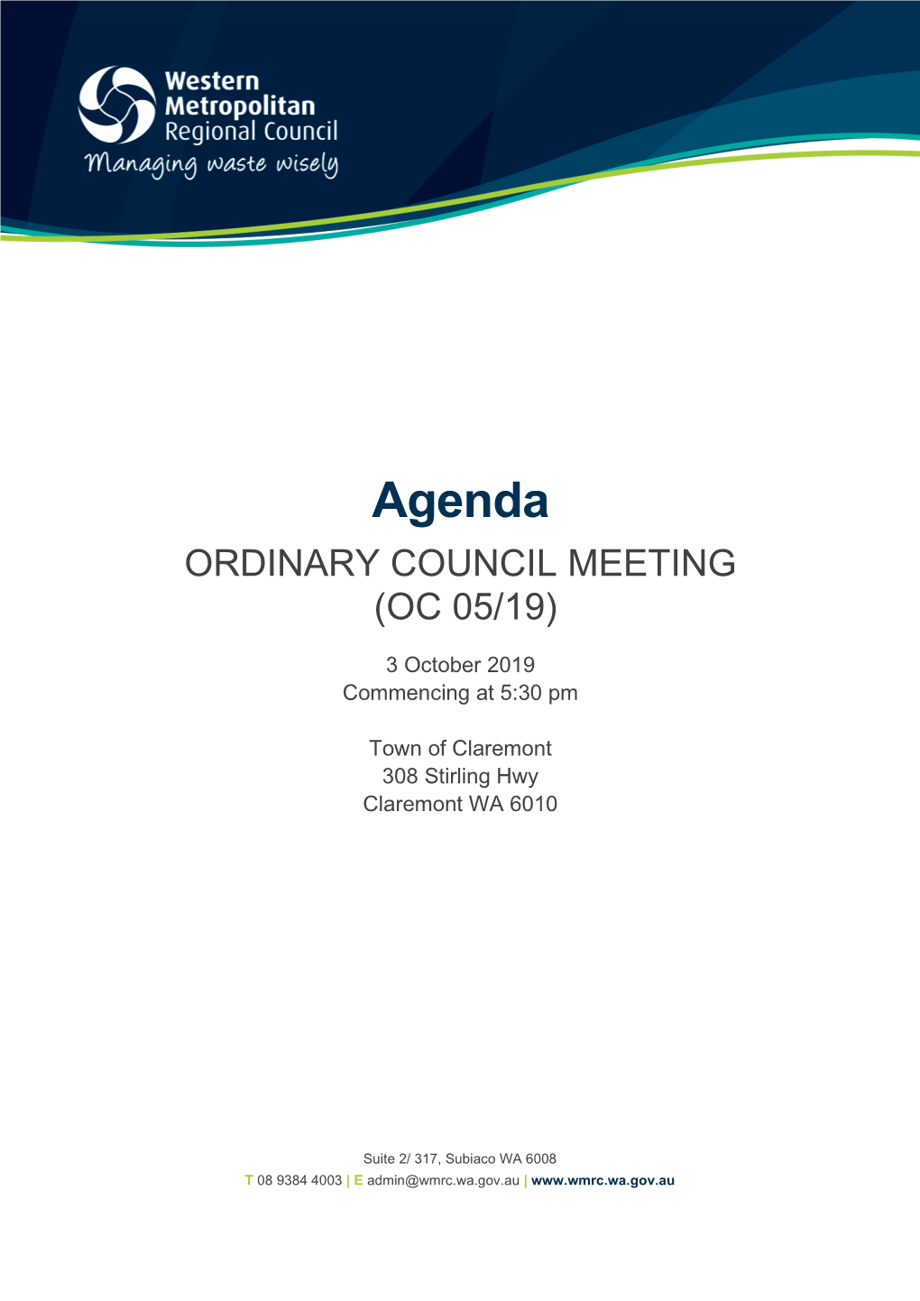 Agenda ORDINARY COUNCIL MEETING (OC 05/19)