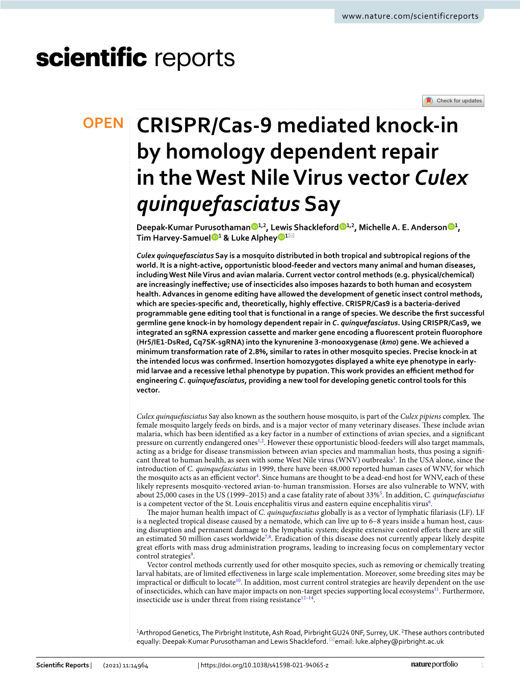 CRISPR/Cas-9 Mediated Knock-In by Homology Dependent Repair in The