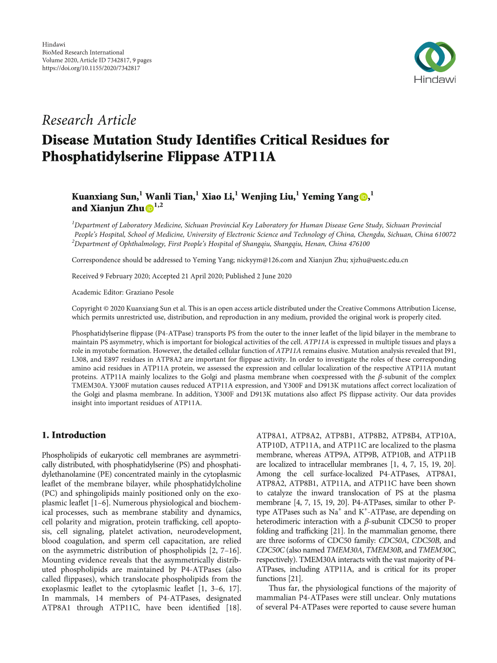 Disease Mutation Study Identifies Critical Residues for Phosphatidylserine Flippase ATP11A