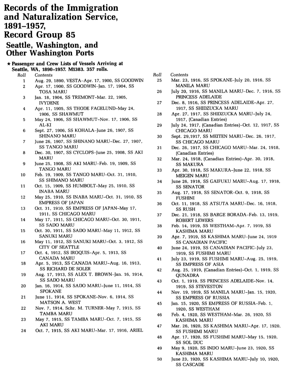 Records of the Immigration and Naturalization Service, 1891-1957