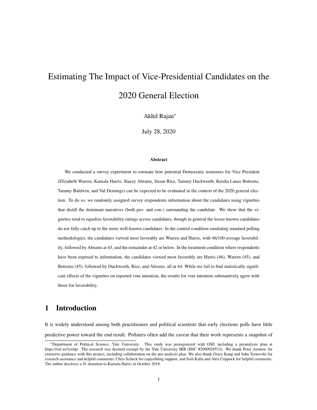 Estimating the Impact of Vice-Presidential Candidates on The