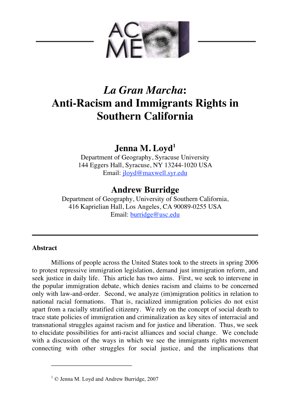 La Gran Marcha: Anti-Racism and Immigrants Rights in Southern California