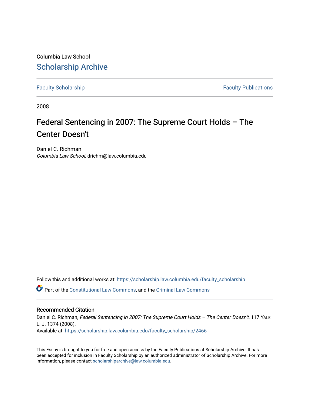 Federal Sentencing in 2007: the Supreme Court Holds – the Center Doesn't