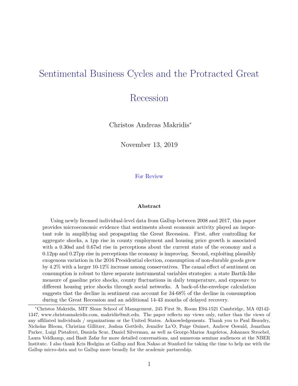 Sentimental Business Cycles and the Protracted Great Recession