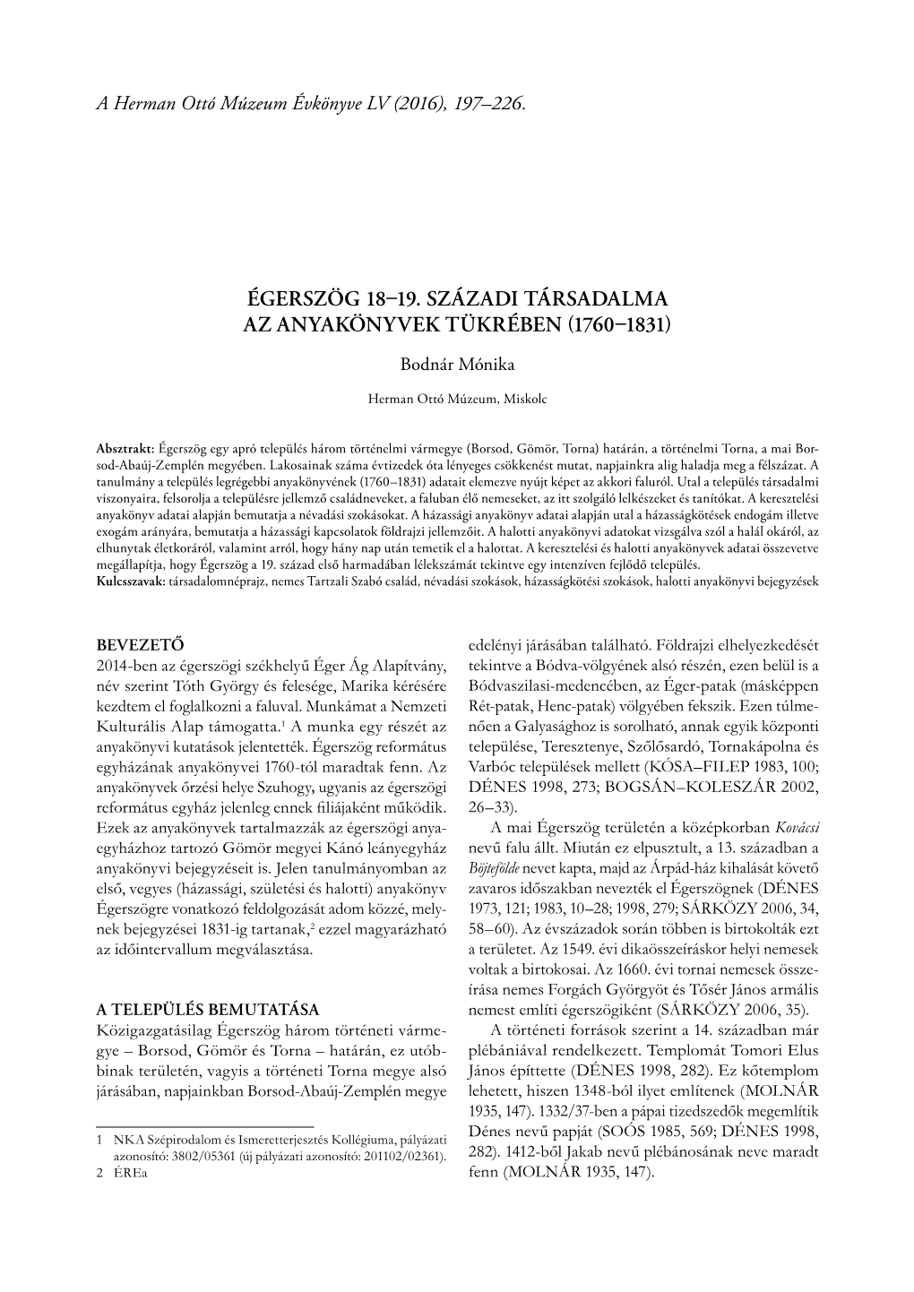 Égerszög 18–19. Századi Társadalma Az Anyakönyvek Tükrében (1760–1831) 199