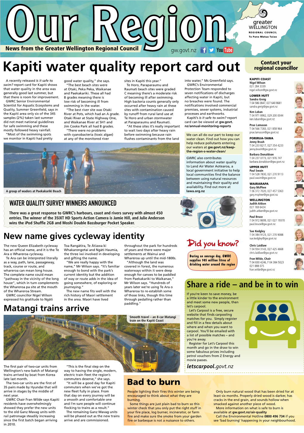 Kapiti Water Quality Report Card out Regional Councillor