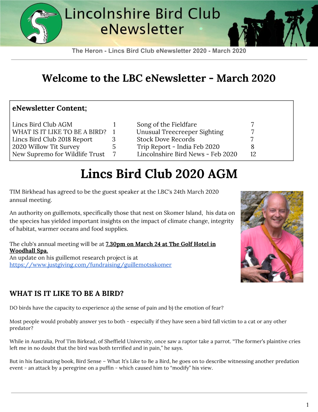 Lincs Bird Club 2020 AGM