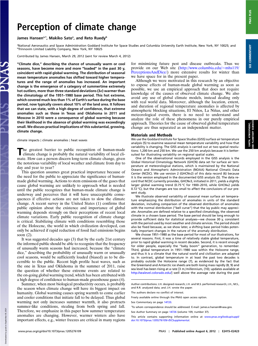 Perception of Climate Change PNAS PLUS