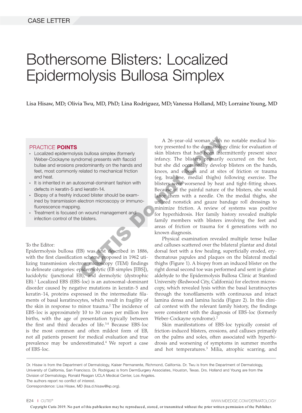 Localized Epidermolysis Bullosa Simplex