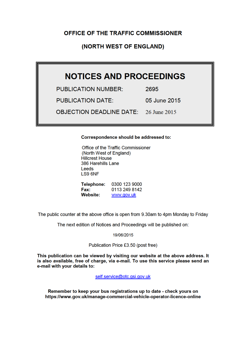 NOTICES and PROCEEDINGS 5 June 2015