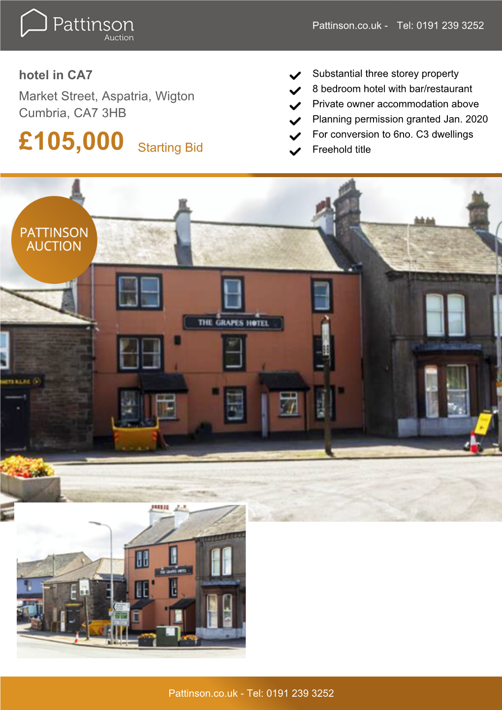 Hotel in CA7 Market Street, Aspatria, Wigton Cumbria, CA7 3HB