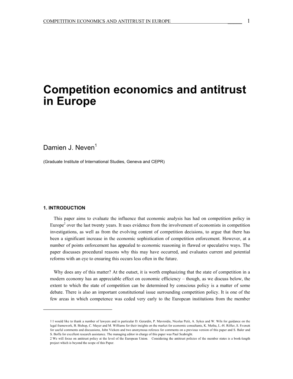 Competition Economics and Antitrust in Europe _____ 1