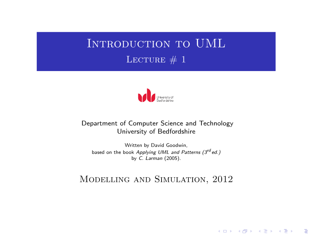 Introduction to UML Lecture # 1