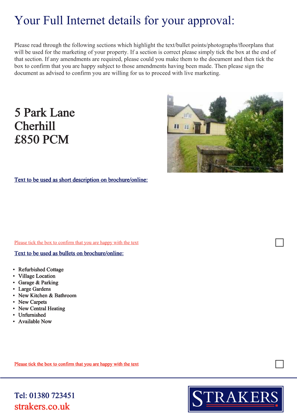 5 Park Lane Cherhill £850 PCM Your Full Internet Details