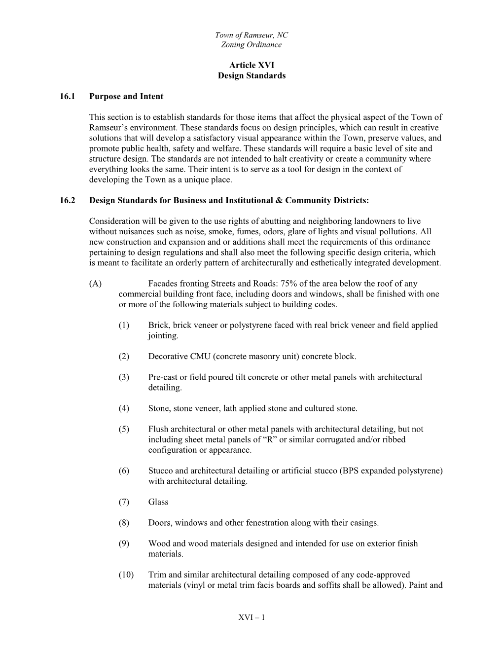 16.2 Design Standards for Business and Institutional & Community Districts