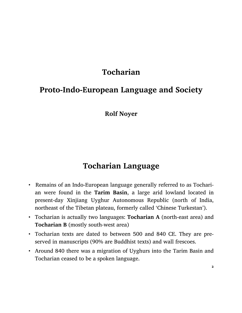 Tocharian Proto-Indo-European Language and Society