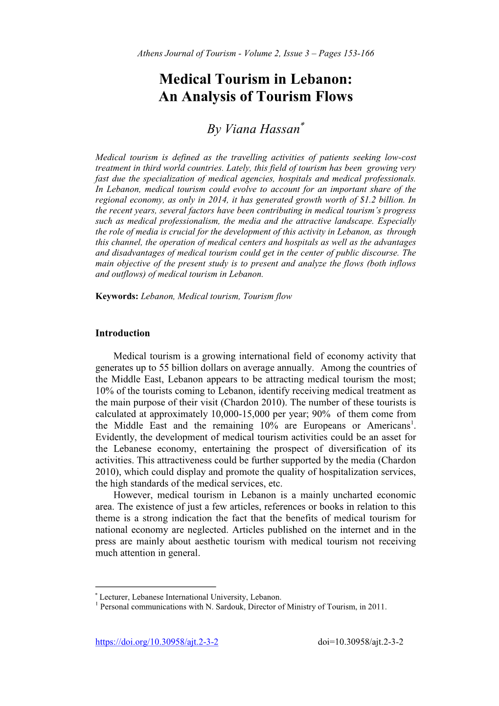 Medical Tourism in Lebanon: an Analysis of Tourism Flows