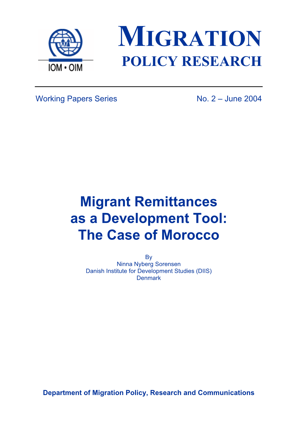 Migrant Remittances As a Development Tool: the Case of Morocco