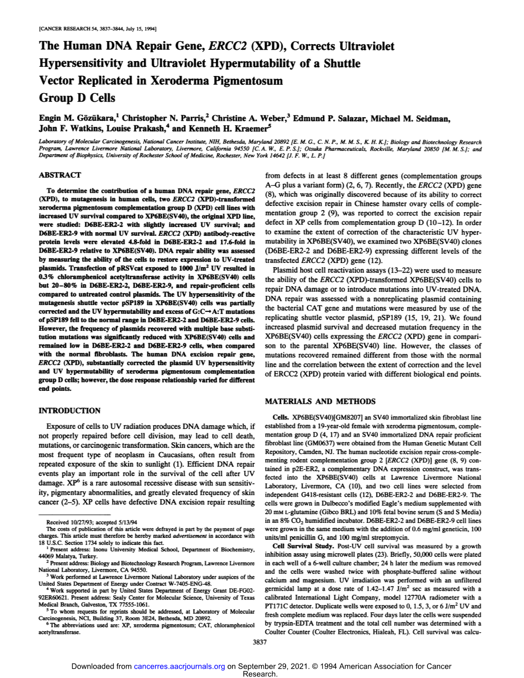 The Human DNA Repair Gene, ERCC2 (XPD)