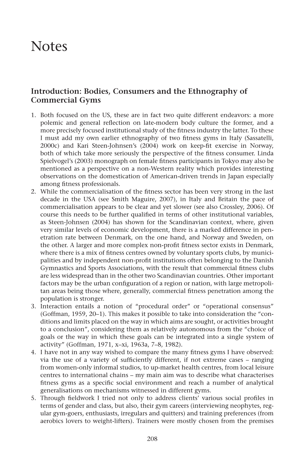 Introduction: Bodies, Consumers and the Ethnography of Commercial Gyms