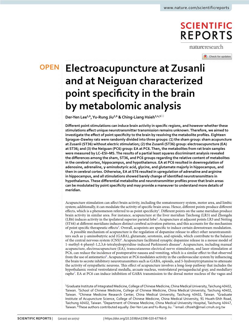 Electroacupuncture at Zusanli and at Neiguan Characterized Point