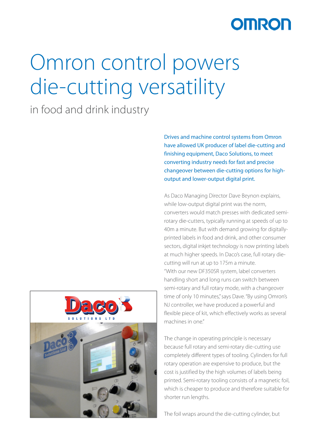 Omron Control Powers Die-Cutting Versatility in Food and Drink Industry