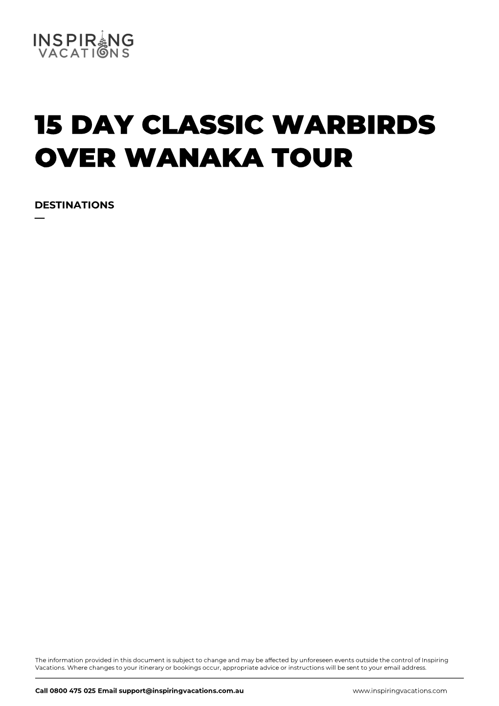 15 Day Classic Warbirds Over Wanaka Tour