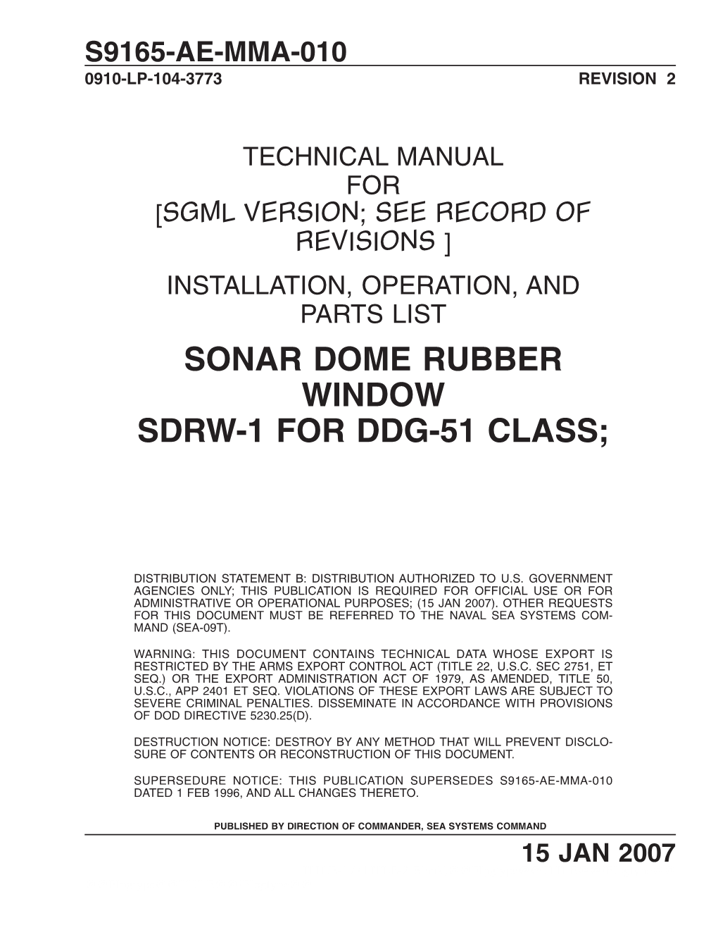 S9165-Ae-Mma-010( Sonar Dome Rubber Window Sdrw-1 for Ddg-51 Class)