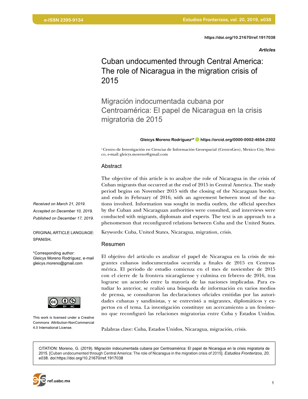 The Role of Nicaragua in the Migration Crisis of 2015