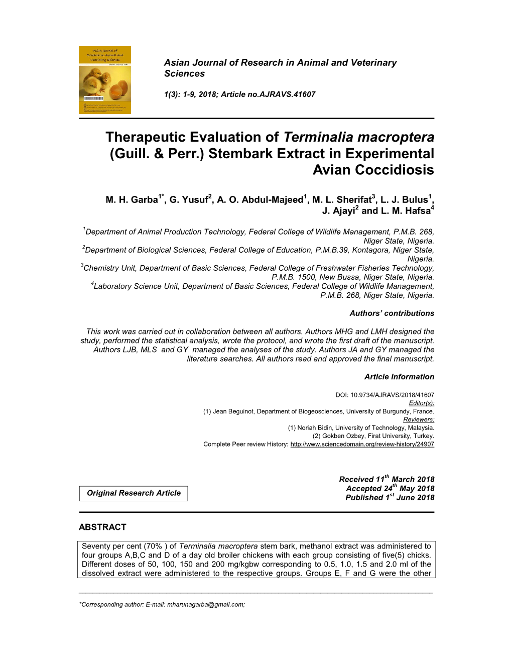 Therapeutic Evaluation of Terminalia Macroptera (Guill. & Perr.)