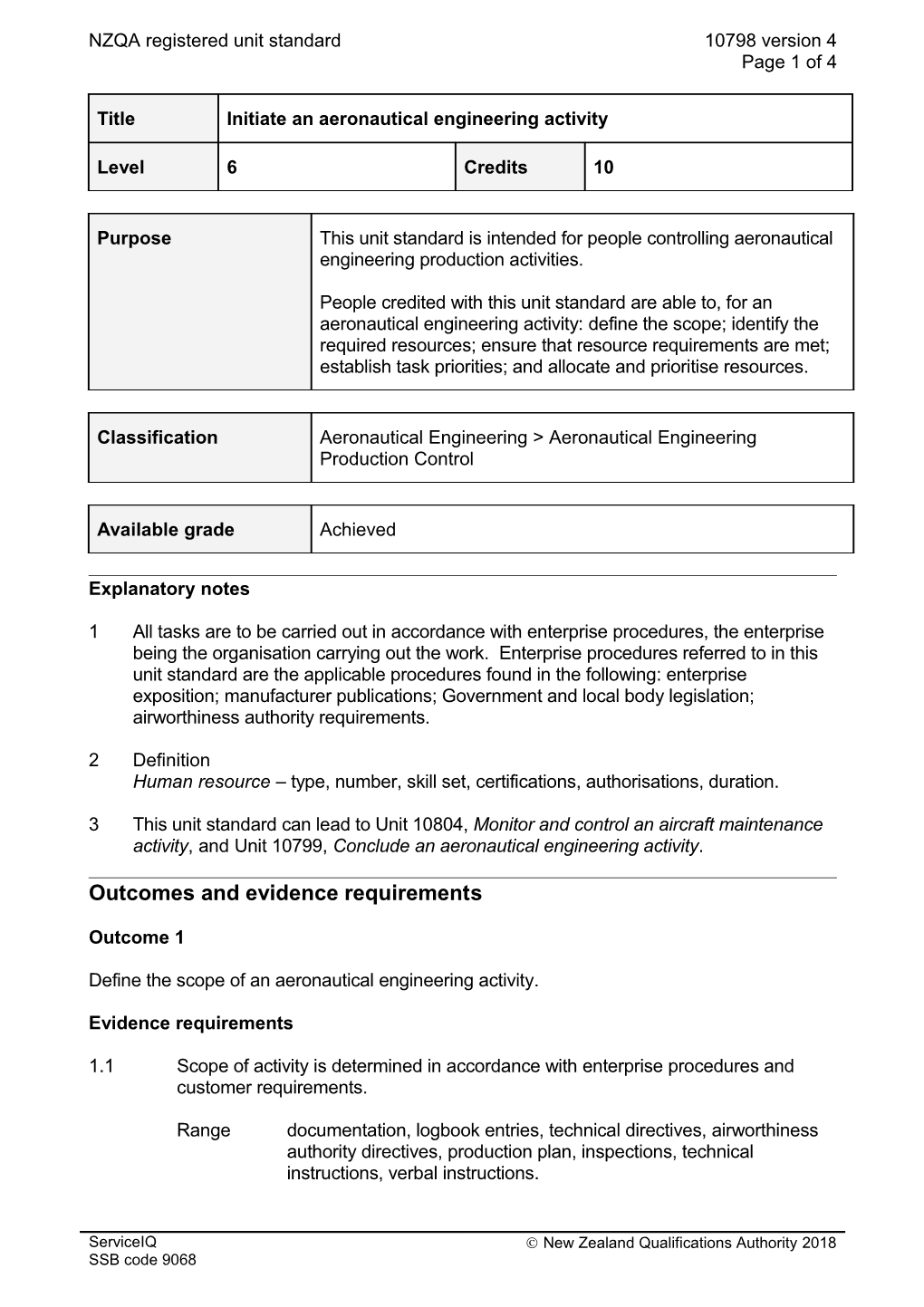 10798 Initiate an Aeronautical Engineering Activity