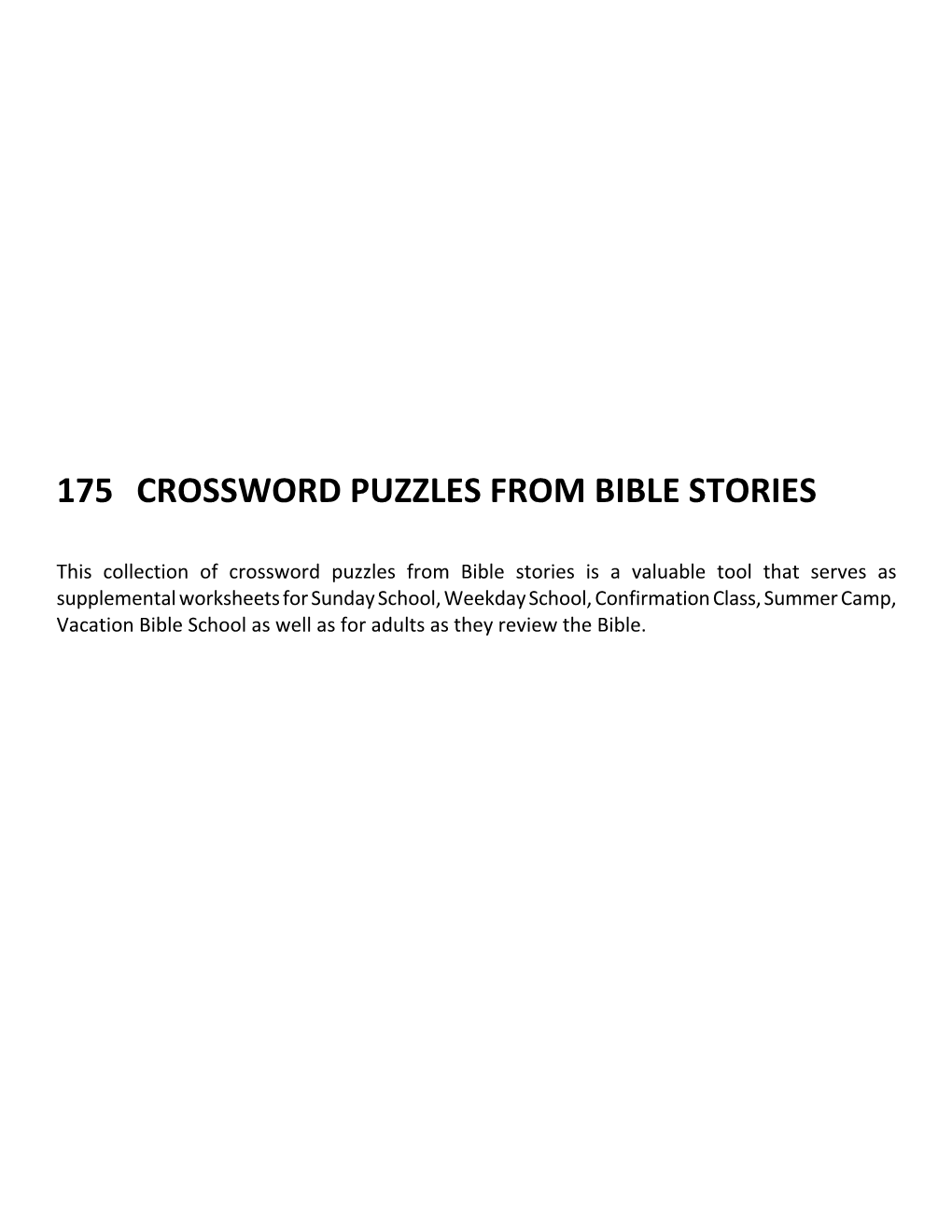 175 Crossword Puzzles from Bible Stories