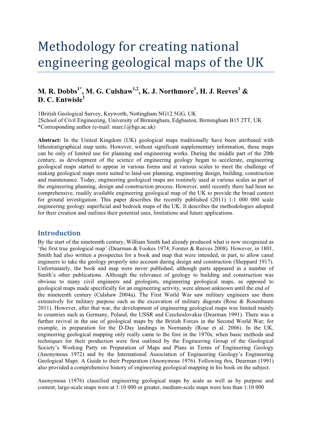 Methodology for Creating National Engineering Geological Maps of the UK