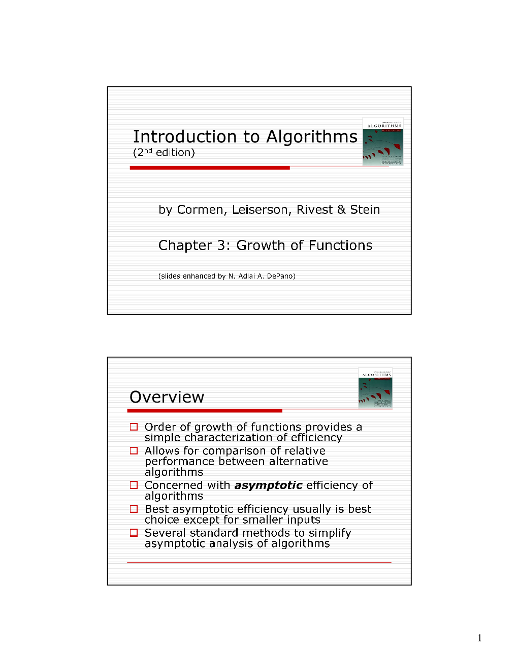 Introduction to Algorithms Chapter 3: Growth of Functions