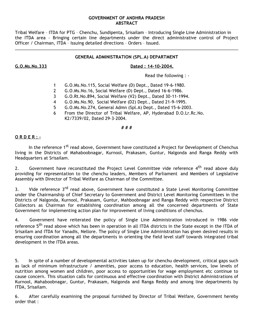 ITDA for PTG – Chenchu, Sundipenta, Srisailam