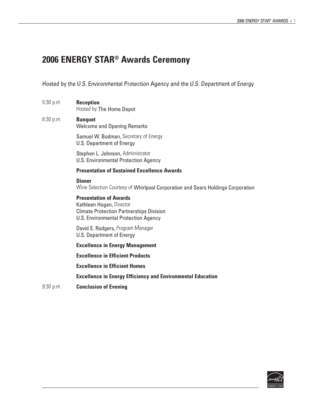 2006 ENERGY STAR® Awards Ceremony