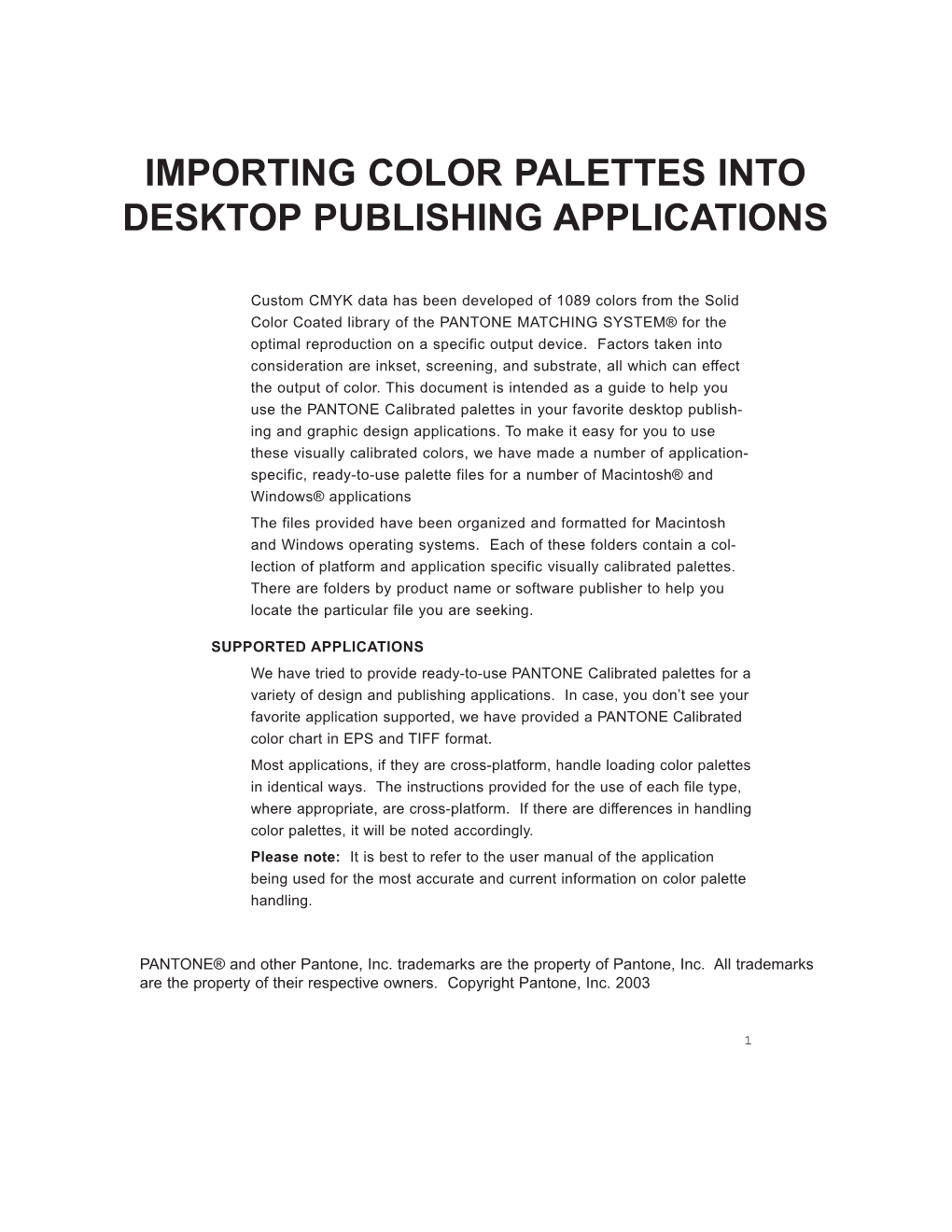 Importing Color Palettes Into Desktop Publishing Applications