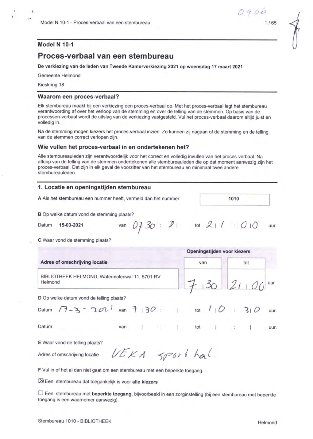 Proces-Verbaal Van Een Stembureau 1 / 65