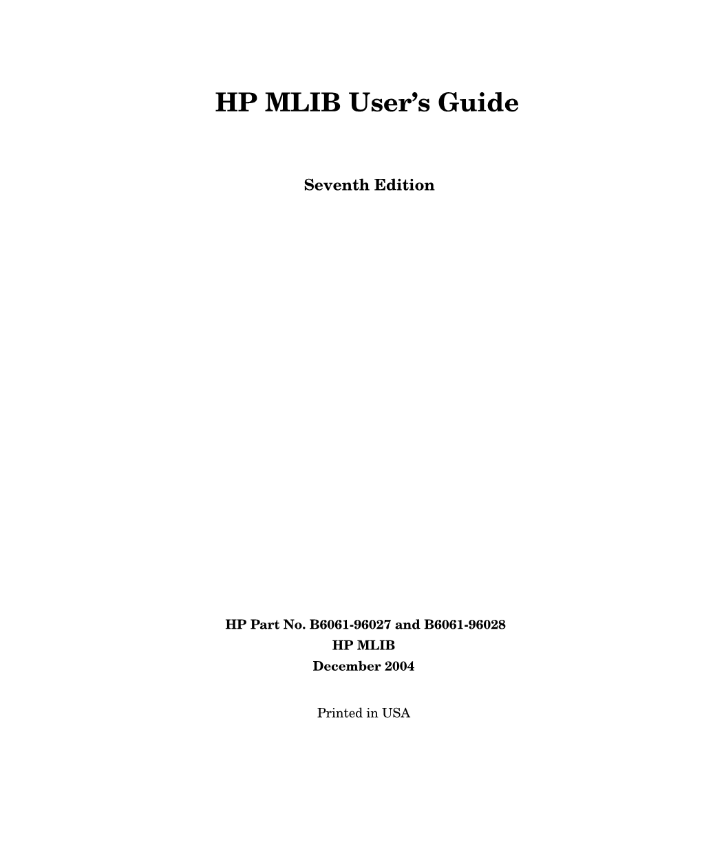 HP MLIB User's Guide