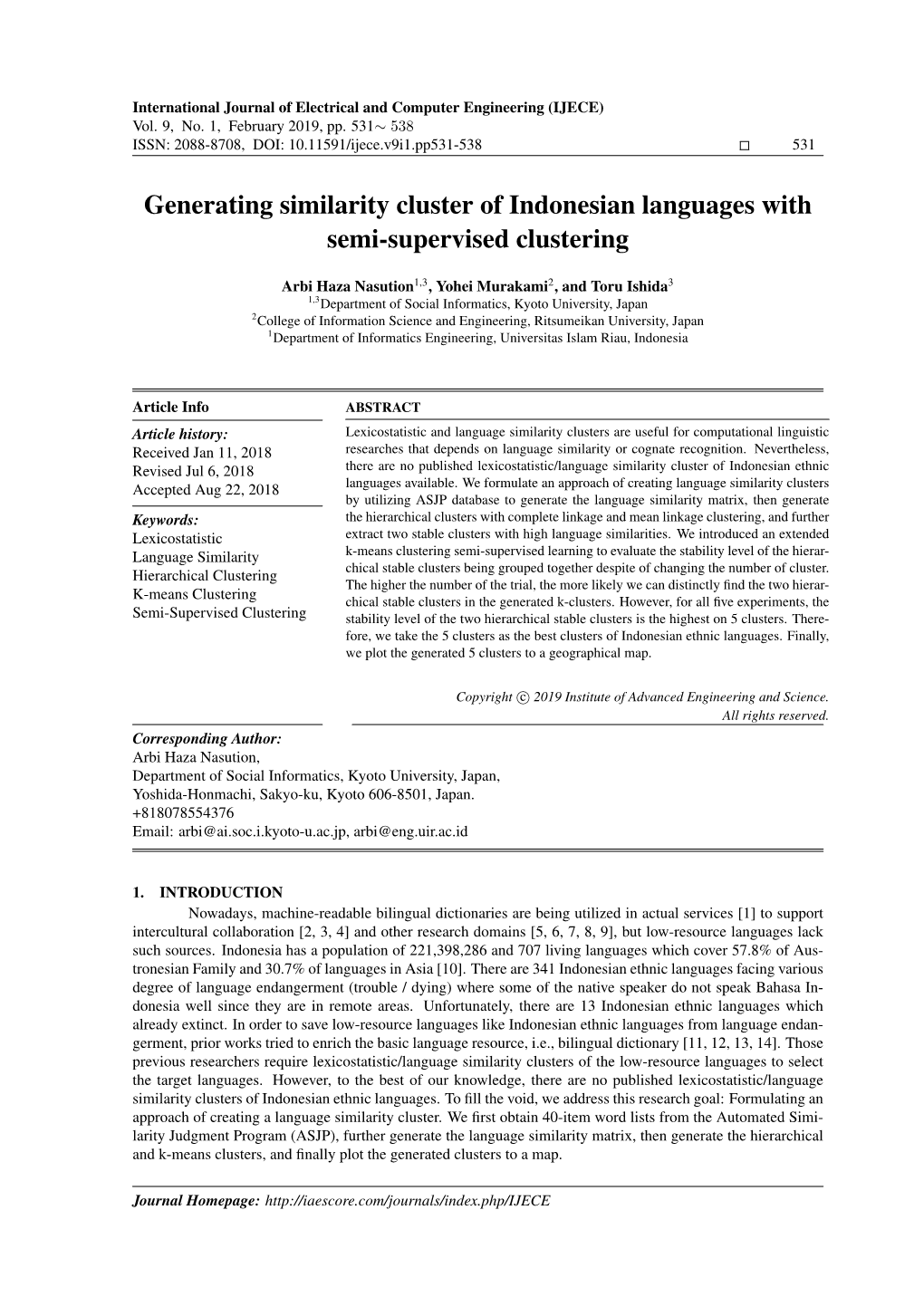 Generating Similarity Cluster of Indonesian Languages with Semi-Supervised Clustering