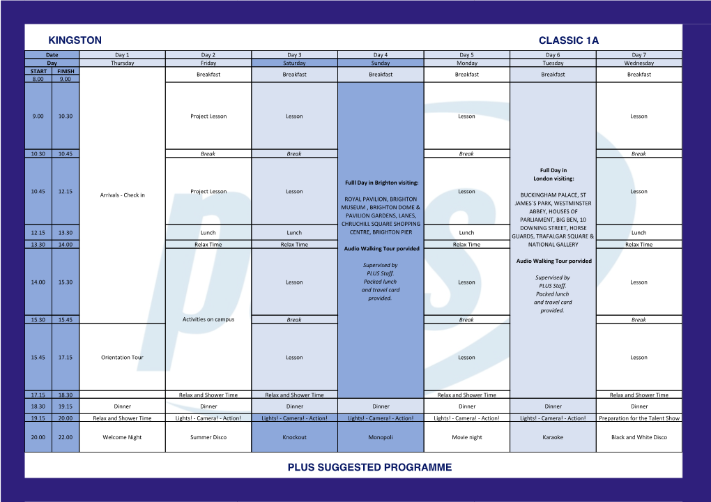 Plus Suggested Programme Classic 1A Kingston