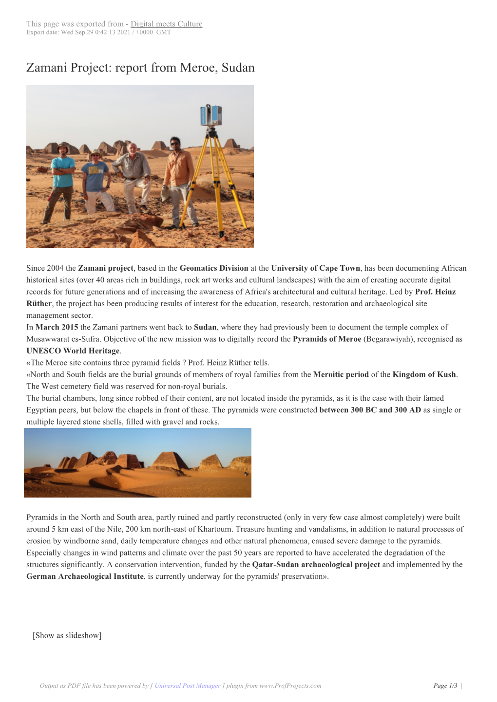 Zamani Project: Report from Meroe, Sudan