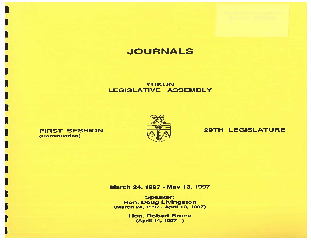 Journals of the Yukon Legislative Assembly First Session 29Th